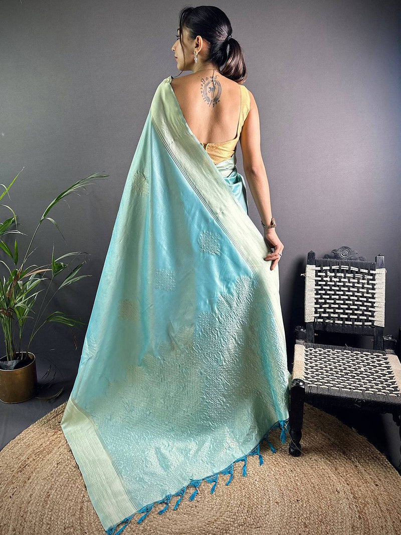 Aqua Kolam Silk Heritage Saree