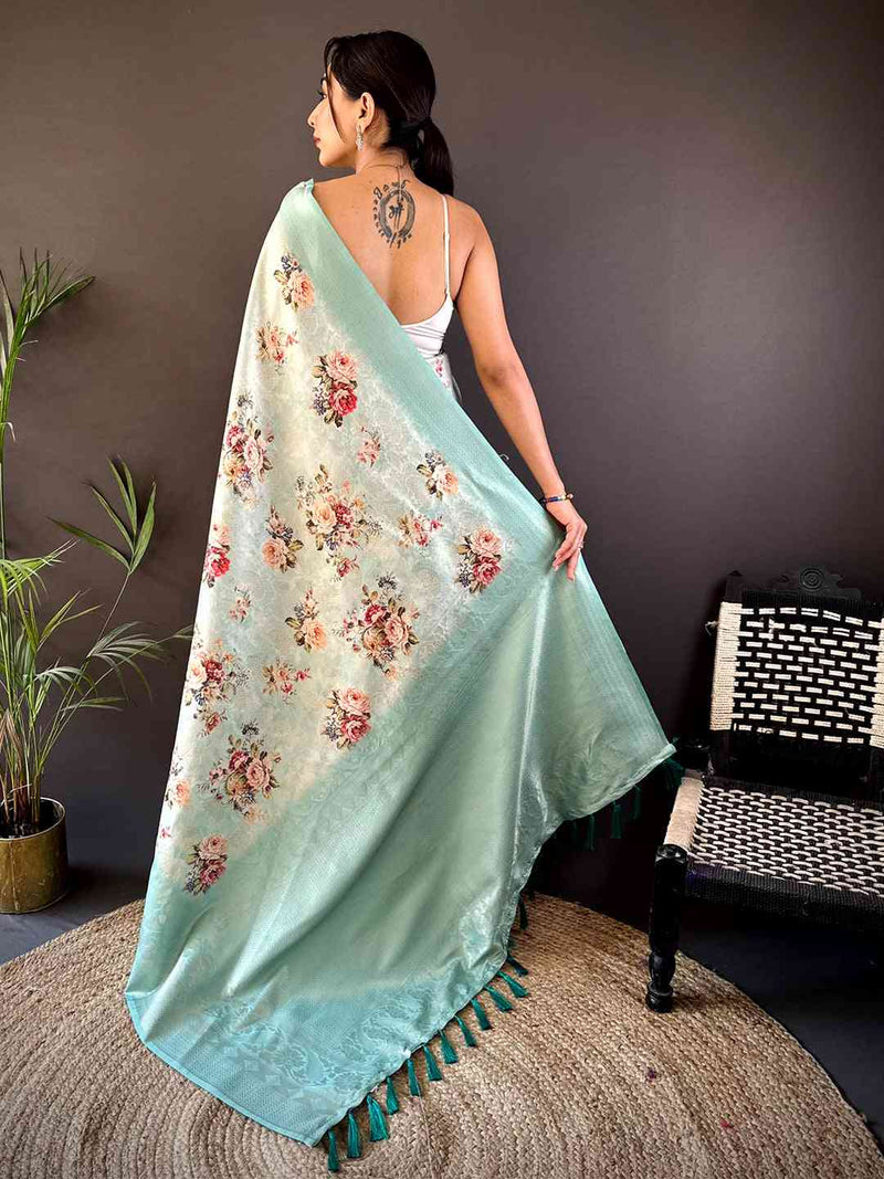 Mint Green Kanjivaram Digital Silk Saree