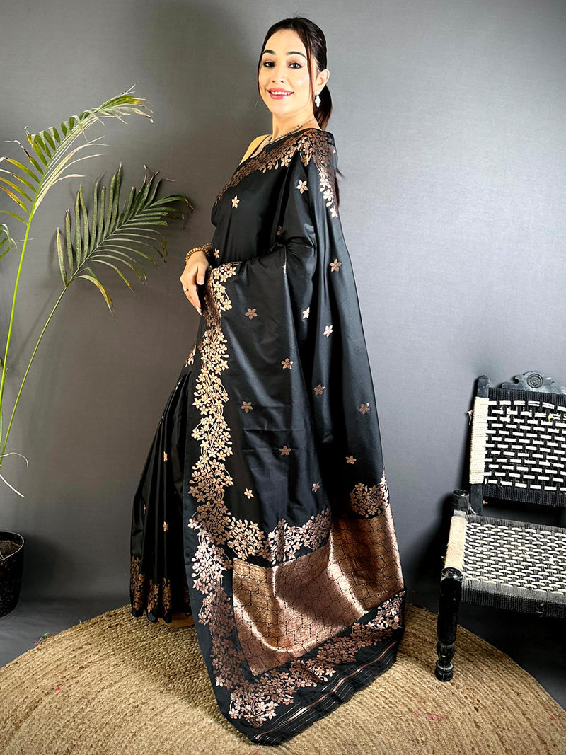 Rose Gold Blossom Soft Satin Silk Saree