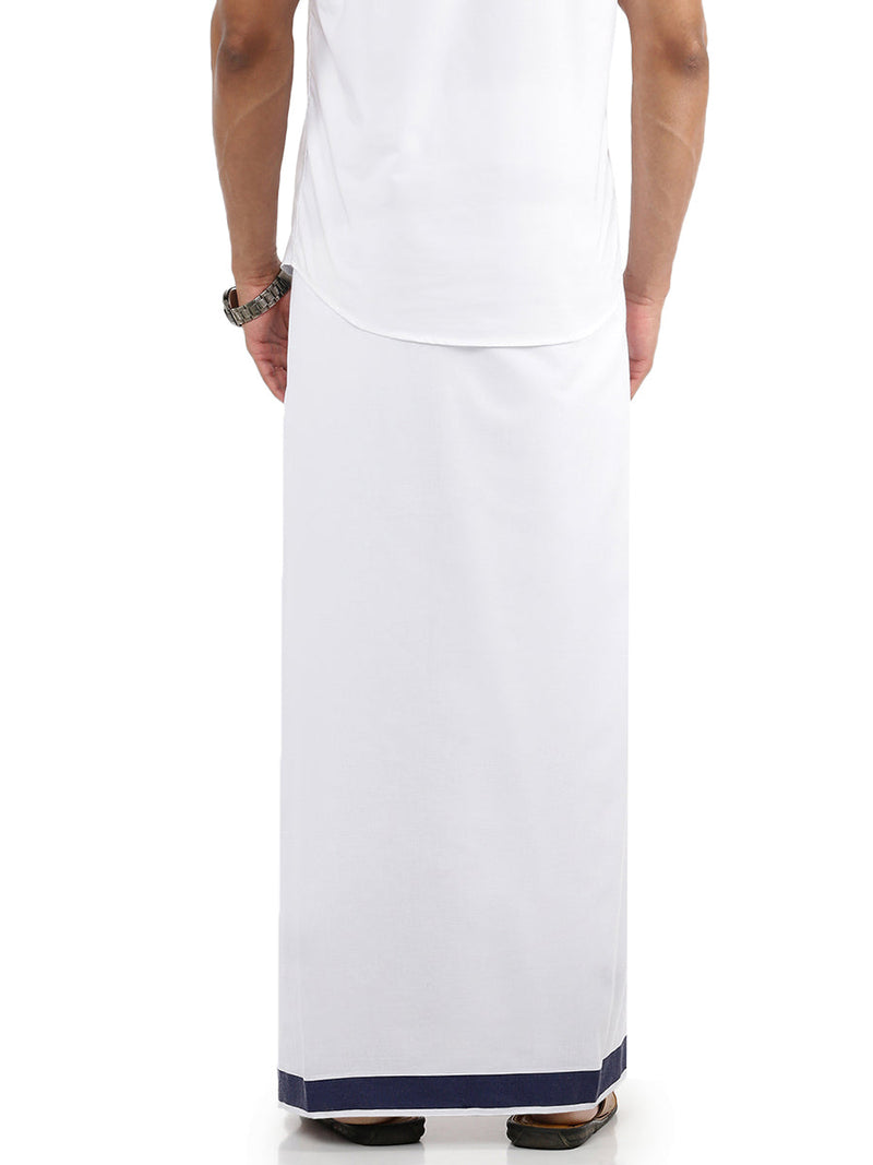 Men 100% Cotton Double Layer White Dhoti with Fancy Border AP08