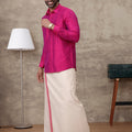 Men Cotton Rich Pink Shirt and Tissue Dhoti Set SMC5