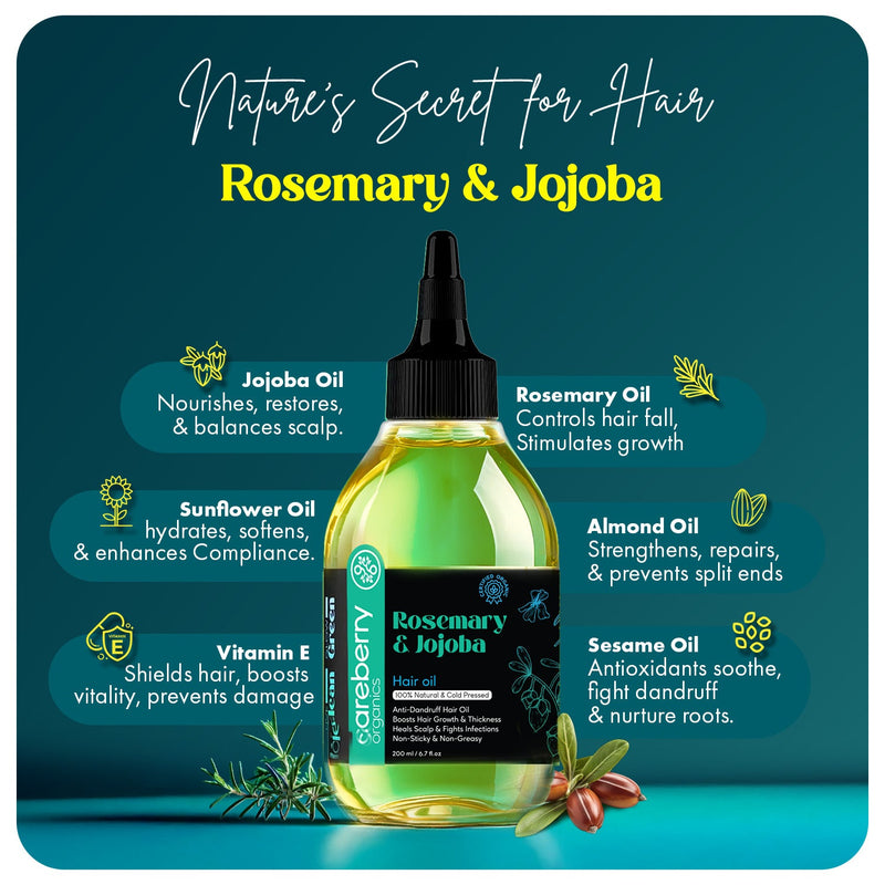 Careberry 100% Organic Rosemary & Jojoba Anti Dandruff Hair Oil
