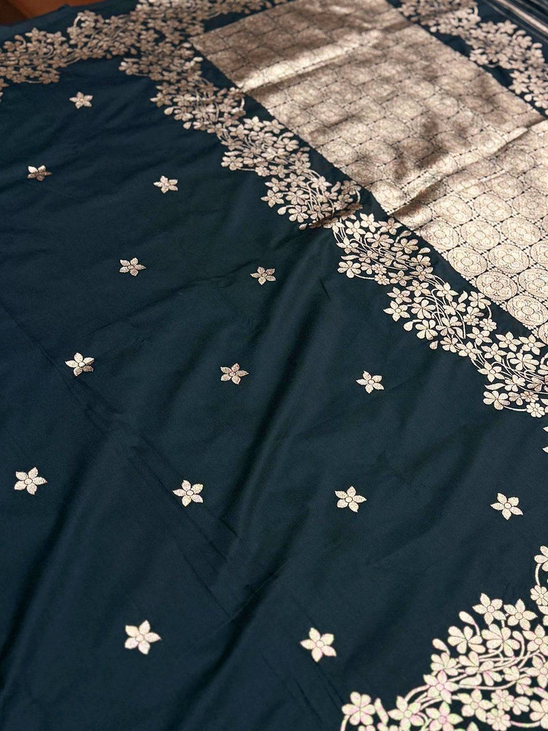 Rose Gold Blossom Soft Satin Silk Saree