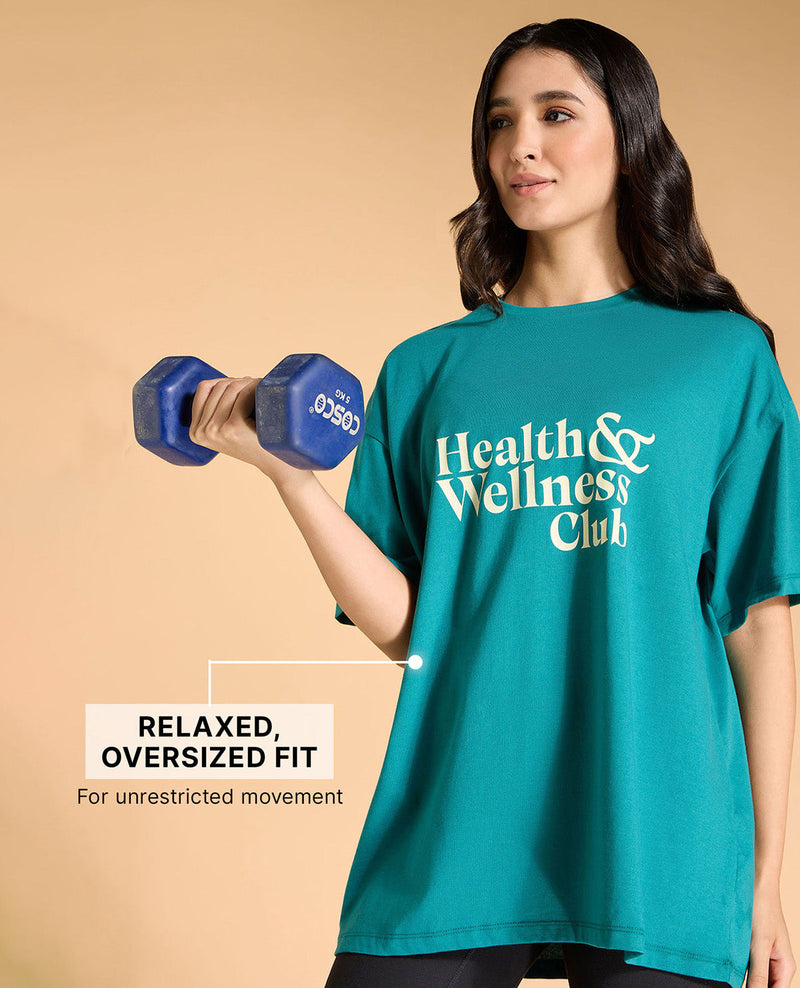 Kica Cotton Oversized Printed Graphic T Shirt Teal