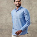 Men Linen Cotton Shirt Blue LF4
