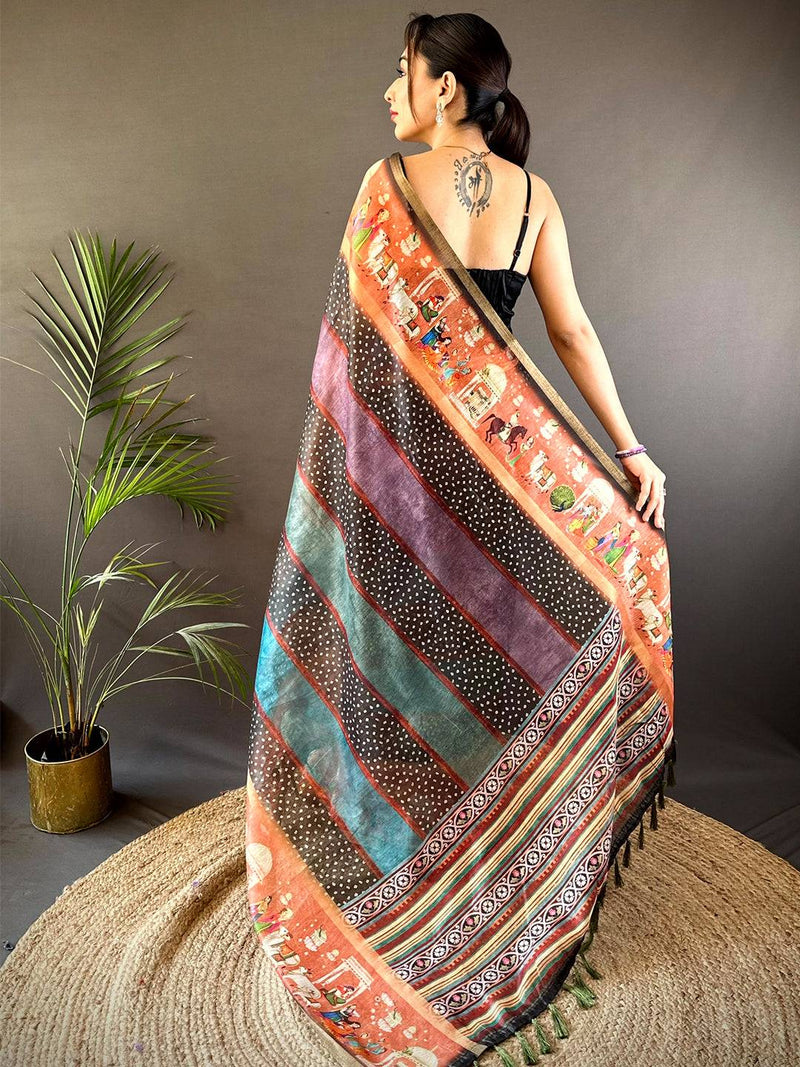 Elegant Soft Chanderi Cotton Bandhej Print Saree