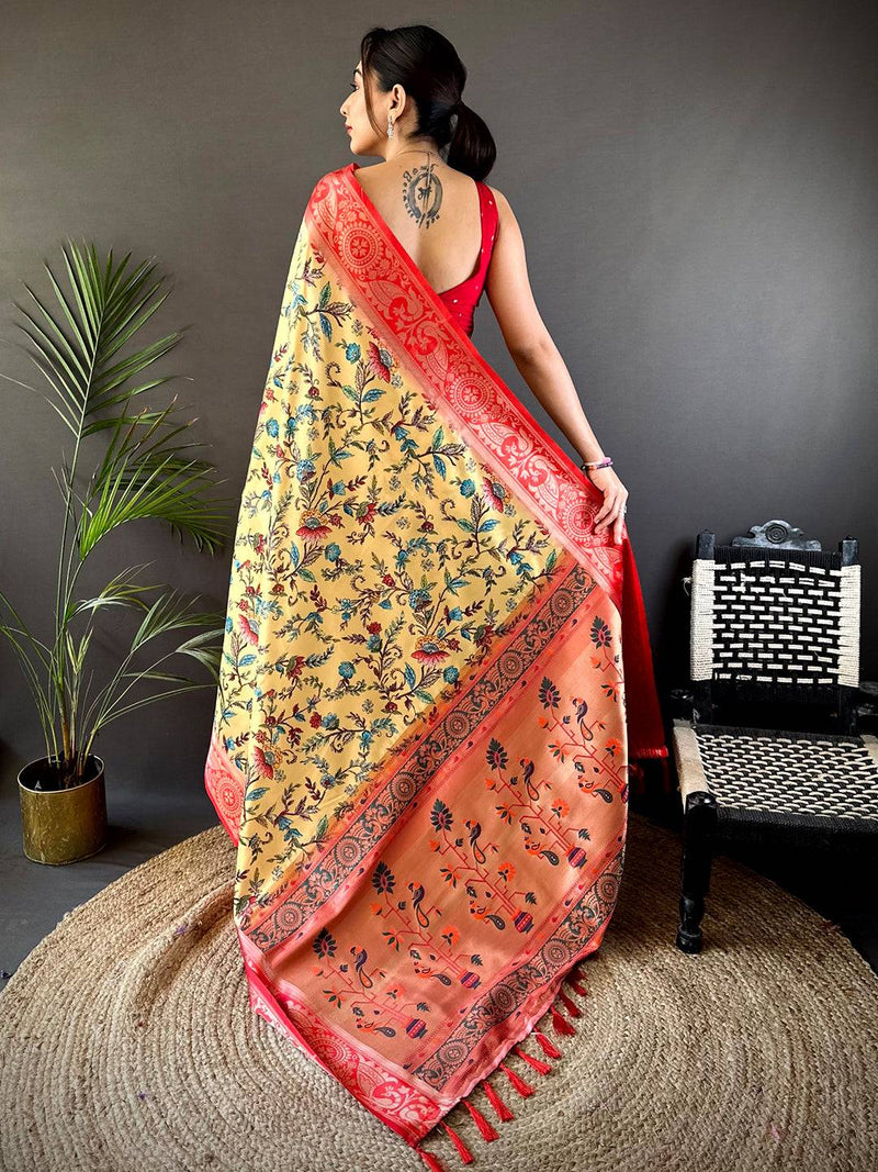 Yellow Yevla Pathani Soft Silk Saree