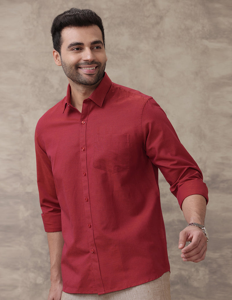 Men Linen Cotton Shirt Brick Red LF20