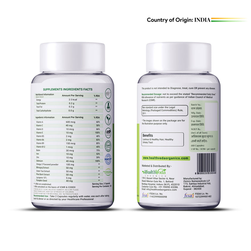 Health Veda Organics Advance Hair Vitamin with DHT Blocker & Biotin Capsules