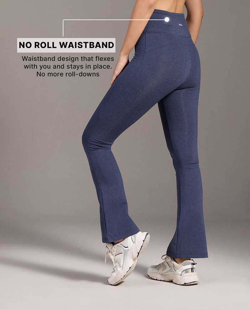 Kica Criss Cross Cotton Flare Comfort Pants Navy Blue