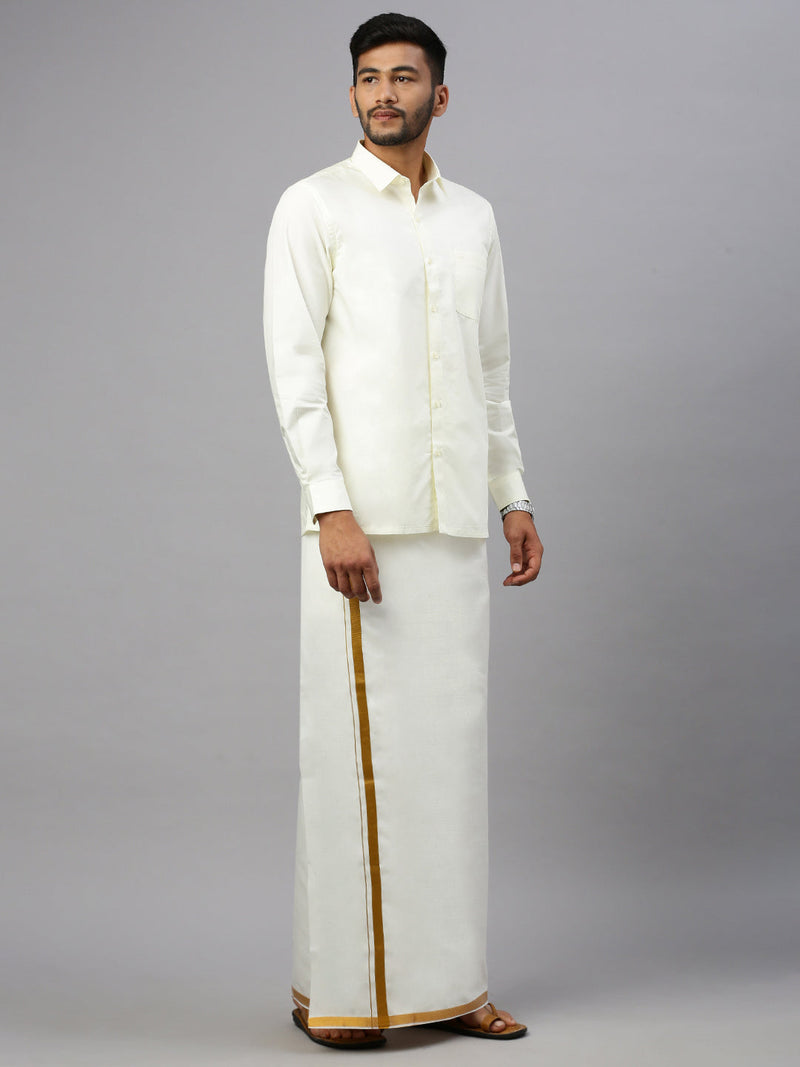 Men Cream 1/4" Gold Jari Double Layer Dhoti Arputha