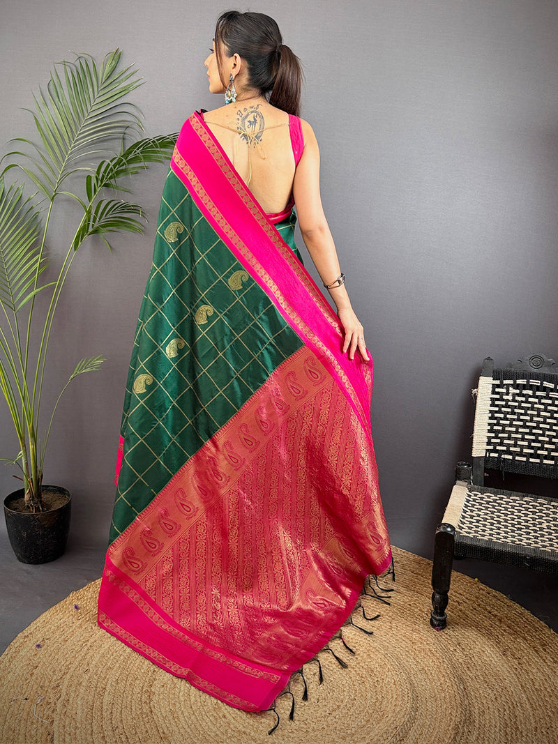 Intricate Paisley Silk Saree With Radiant Pink Pallu