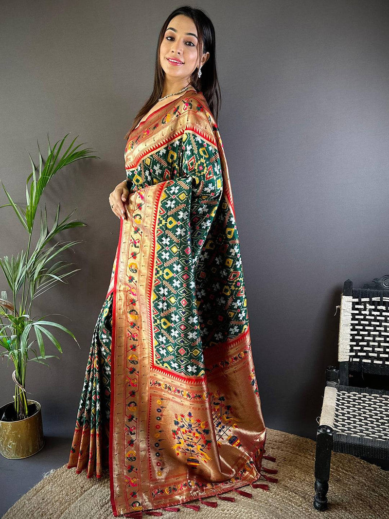 Green Patola Silk Zari Weaving Saree