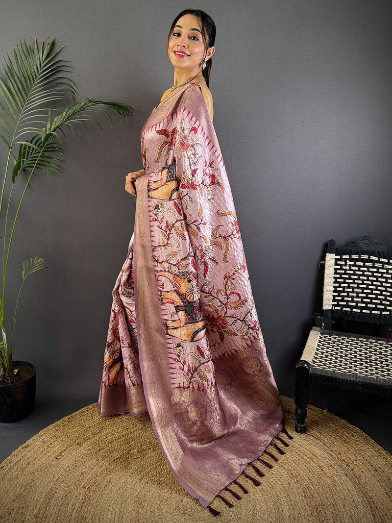 Rose Gold Freehand Design Gadwal Saree