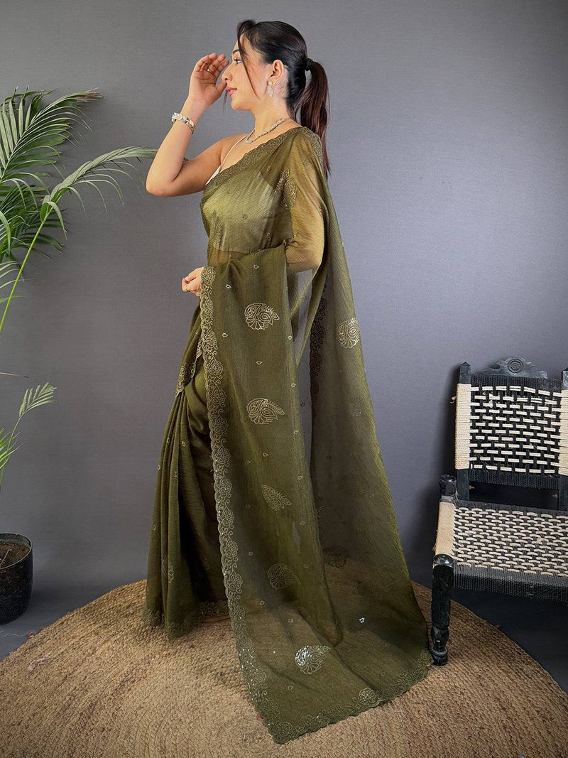 Green Art Silk Sequence Work Saree