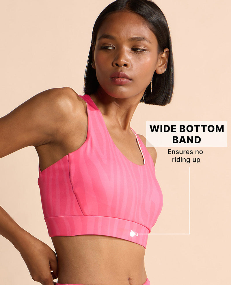 Fashionable Strappy Sports Bra with Removable Pads Animal Print Pink