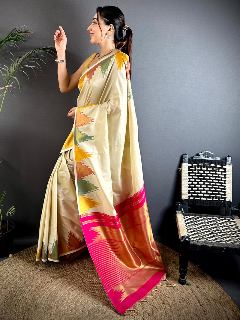 Chiku Copper Radiance Soft Silk Saree