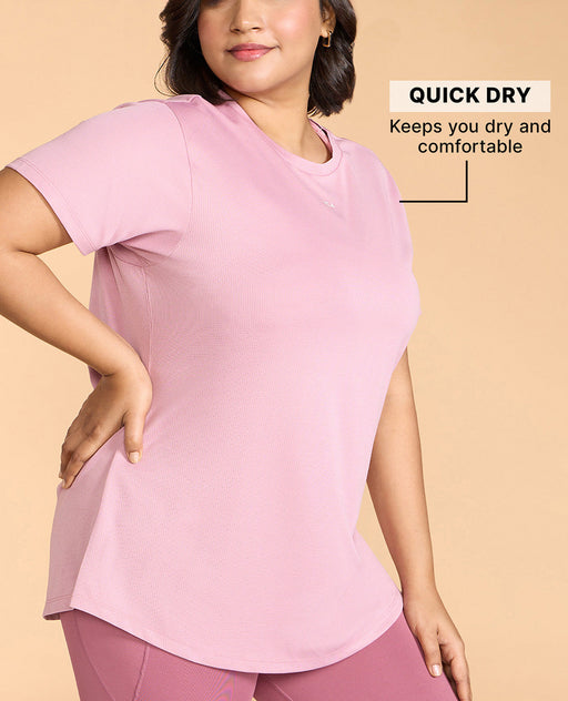 Kica Quick Dry Active T-Shirt with Curved Hem and Flattering Hip-Length Fit Pink