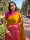 Aura Soft Silk Mustard Colour Saree With Self Weaving Broced Blouse