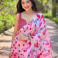 Pink Batik And Polka Dots Print Saree