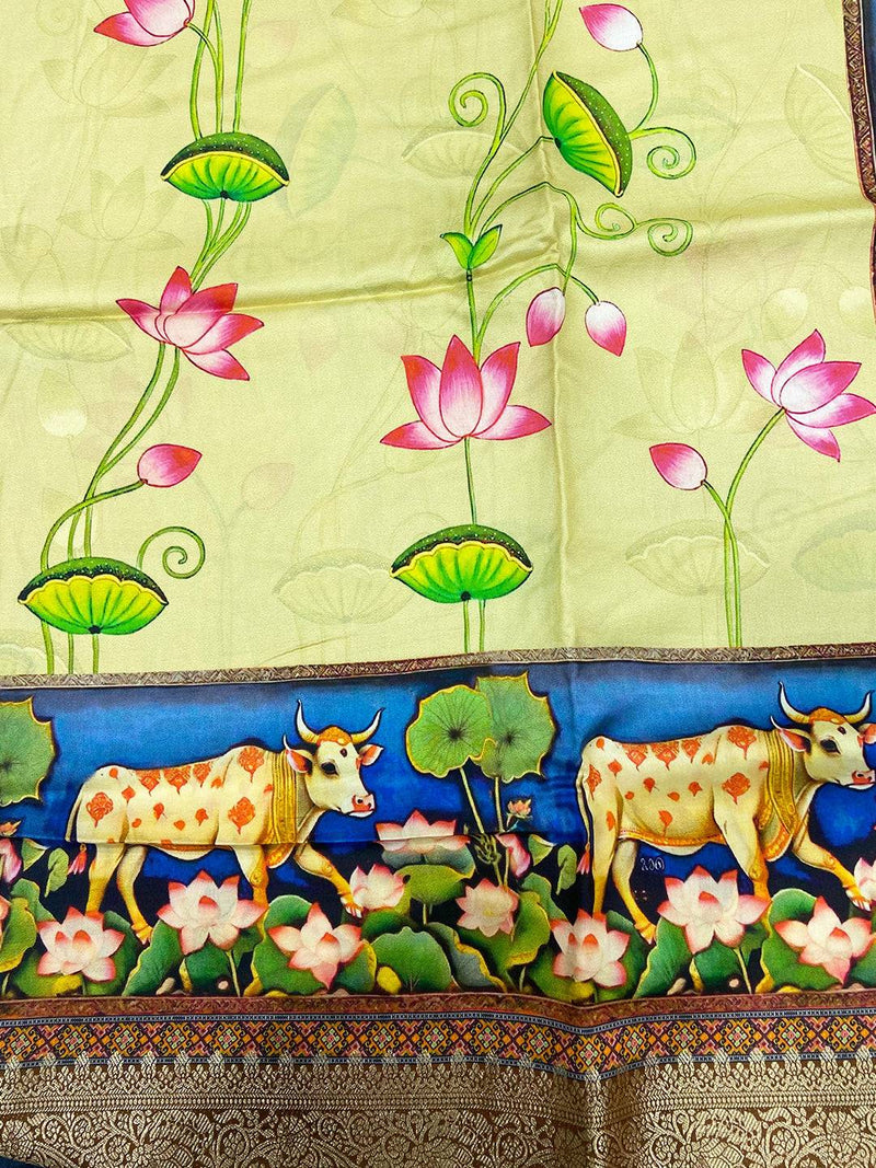 Pista Pichwai Pure Viscose Dola Saree