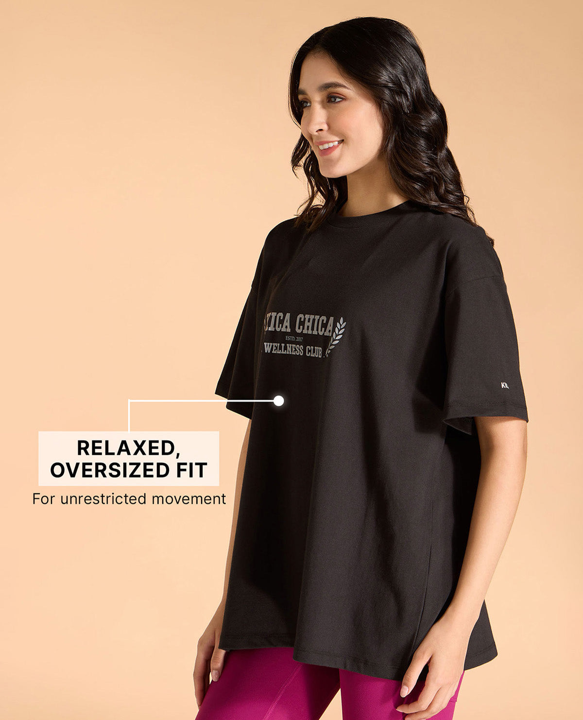 Kica Cotton Oversized Printed Graphic T Shirt Black