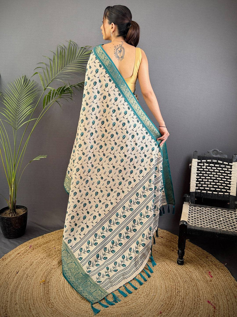 Radiant Leaf Print Soft Dola Silk Saree