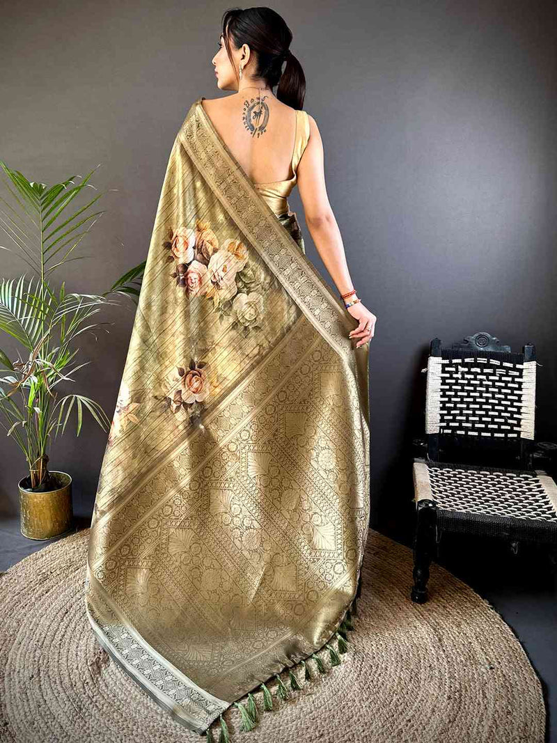 Green Ghicha Weave Floral Saree