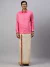 Men Cotton Rich Pink Shirt and Tissue Dhoti Set C34