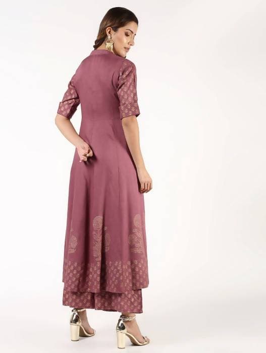 Aniyah Rayon Block Print Flared Anarkali Kurta Dusty Pink (AN-157K)
