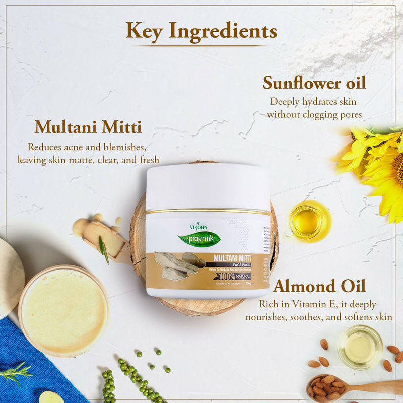 VI-JOHN Prakritik Multani Mitti Face Pack Controls Sebum Made With 100% Natural Bio Actives