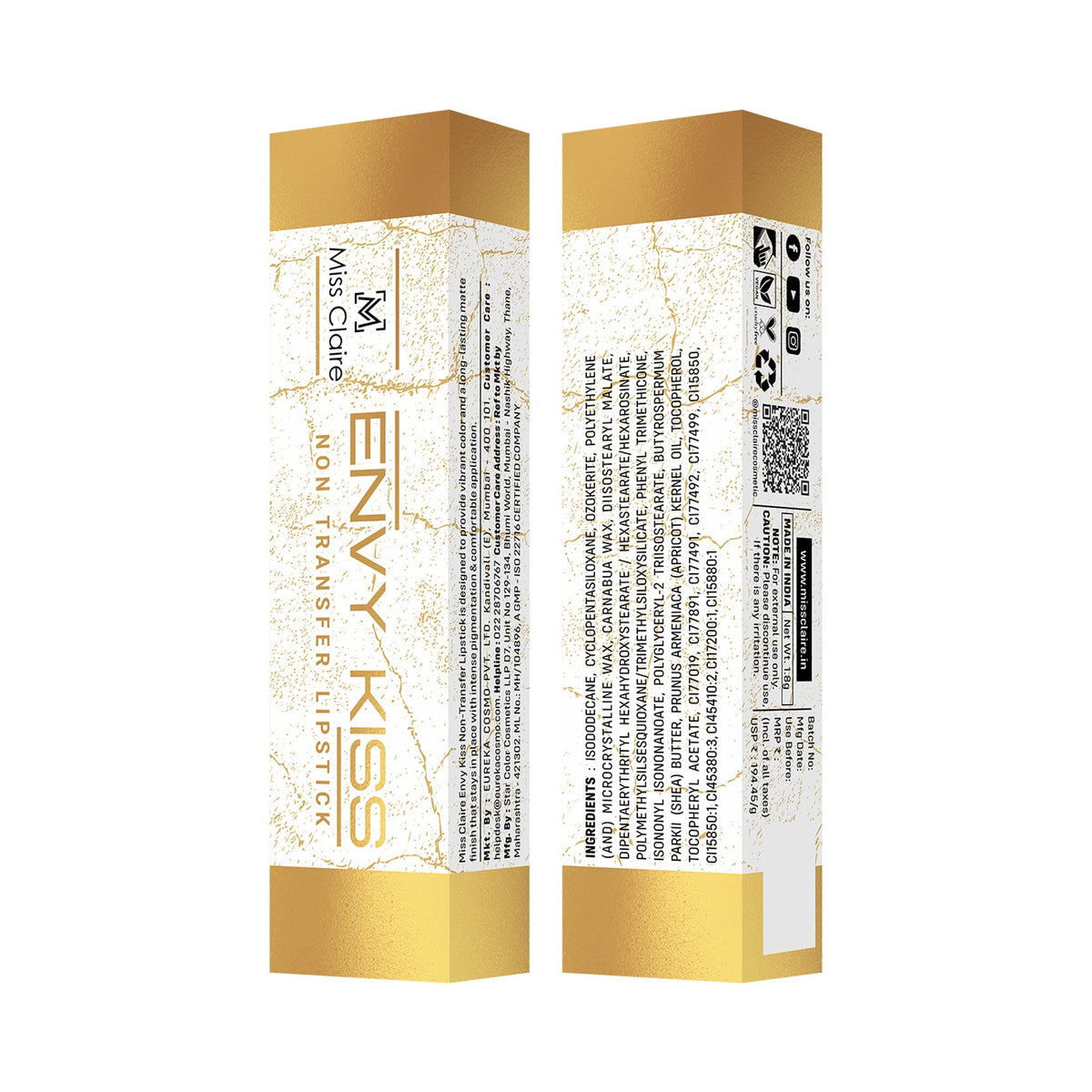 Miss Claire Envy Kiss Non Transfer Lipstick - 01 Queen Bee