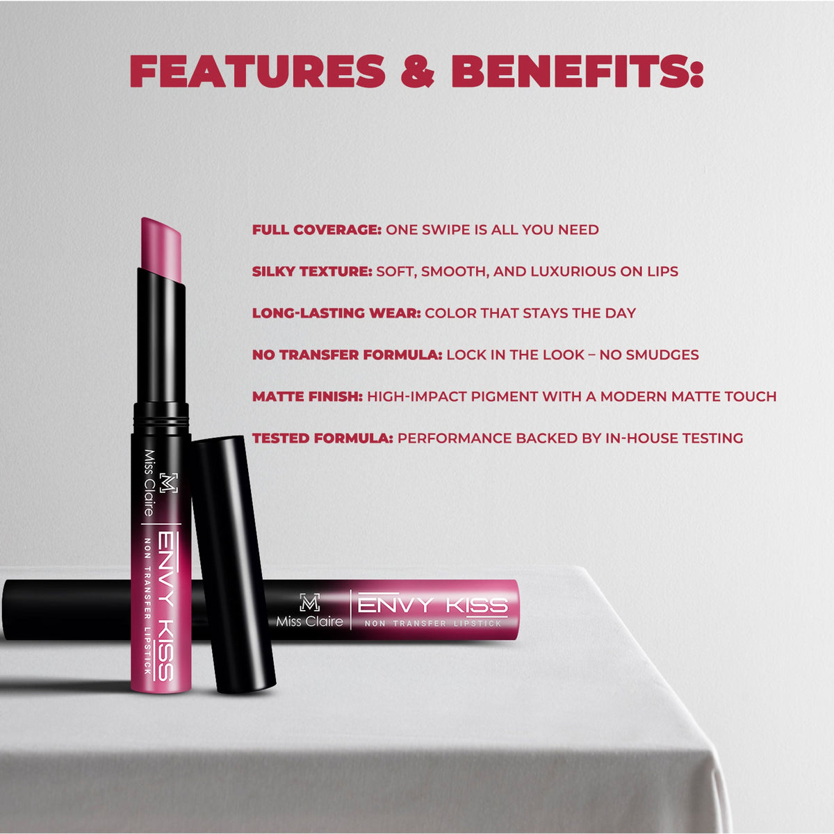 Miss Claire Envy Kiss Non Transfer Lipstick - 03 Petal Pink