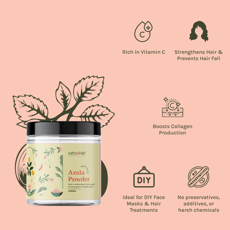 Tattvalogy Amla Powder-Vitamin-C Rich, Brightens Skin, Reduces Frizz & Uneven Tone, Conditions Hair