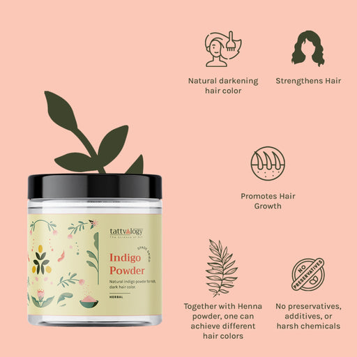 Tattvalogy Indigo Powder - Natural Hair Color with Henna for Soft, Indian Hair Shade & Conditioning