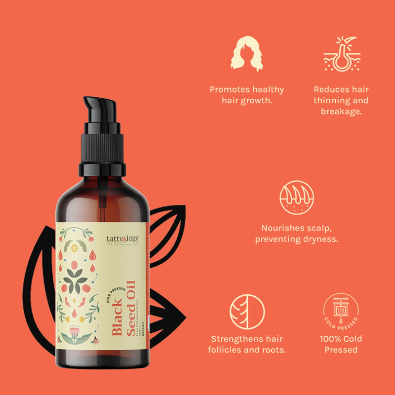 Tattvalogy Cold Pressed Black Seed Oil - Organic, Promotes Hair Regrowth & Adds Volume Naturally