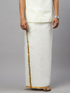 Men 100% Cotton Double Layer Cream Dhoti with 1"Gold Jari Border Arputha
