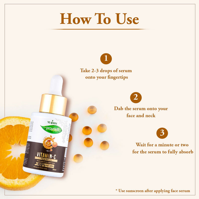 VI-JOHN Prakritik Vitamin C Face Serum Brightening, Anti-Aging & Glowing Skin, 100% Bio-Actives