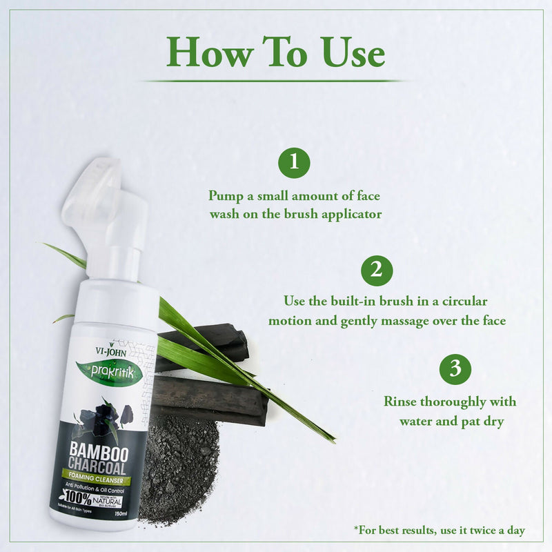 VI-JOHN Prakritik Bamboo Charcoal geling , Removes Tan, 100% Natural Bio Actives Face Wash