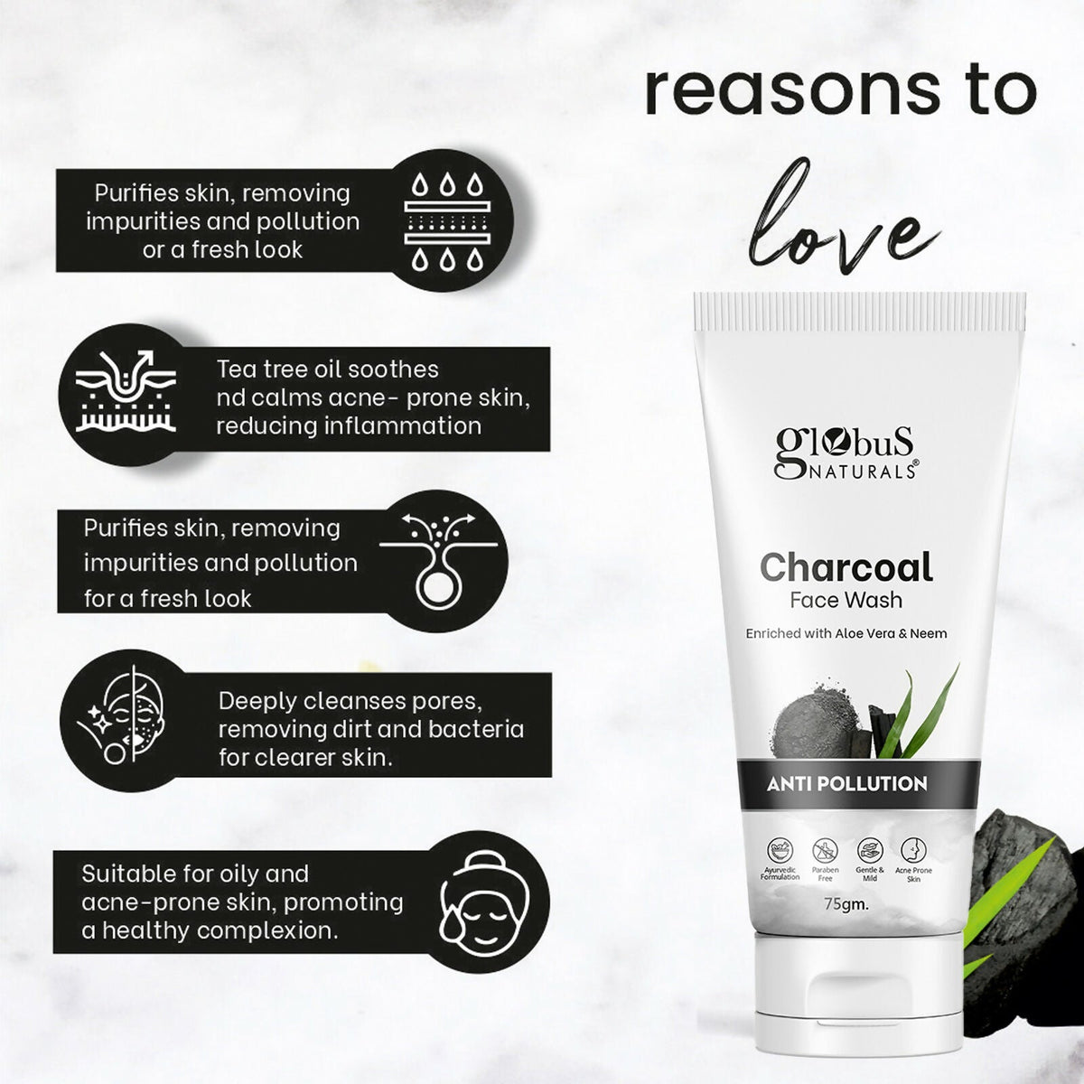 Globus Naturals Anti Pollution Charcoal Face Wash