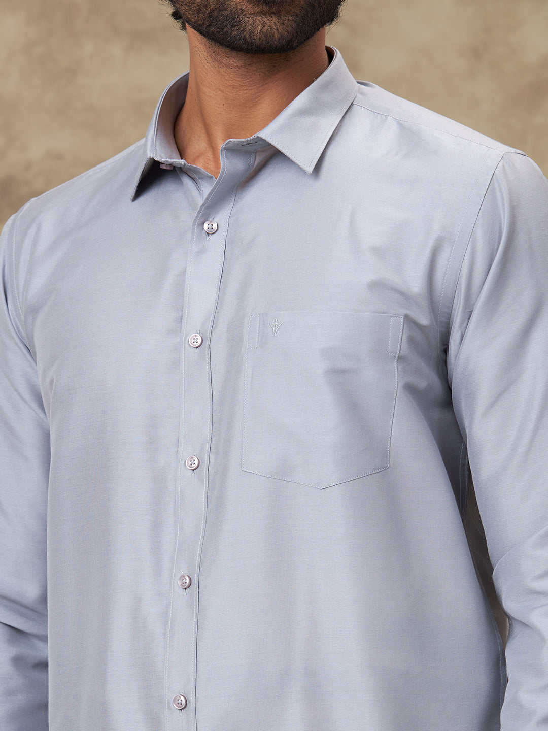 Men Grey Cotton Rich Shirt and Tissue Dhoti Set SMC8