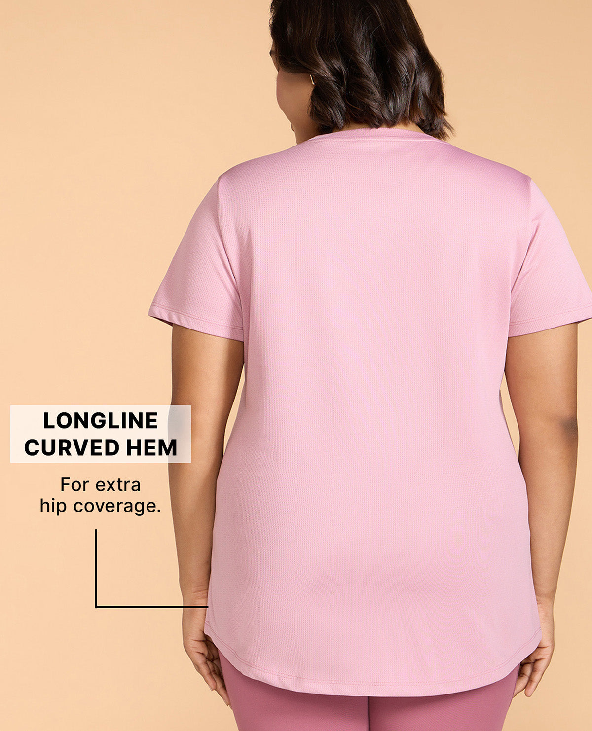 Kica Quick Dry Active T-Shirt with Curved Hem and Flattering Hip-Length Fit Pink