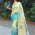 Satin Georgette Pista Colour Hand Print Saree - Luxe