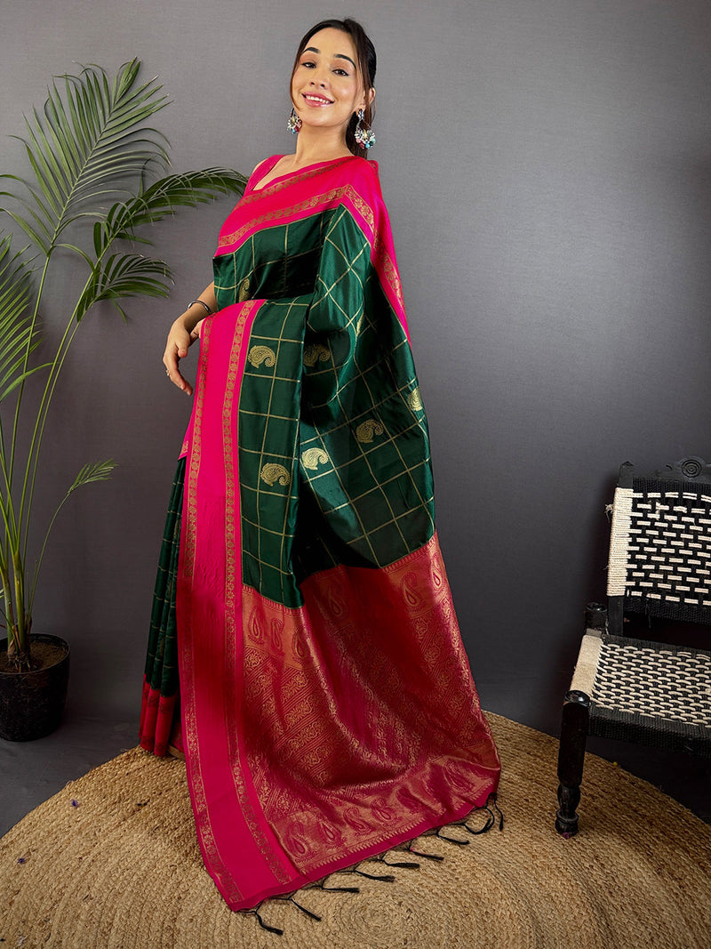 Intricate Paisley Silk Saree With Radiant Pink Pallu