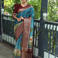 Pichwai Print Zari Weaving Pallu Saree In Blue Colour - Luxe