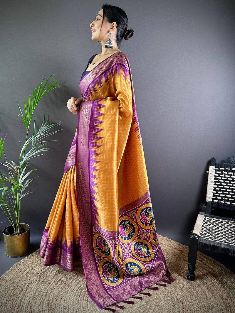 Desert Gold Chex Banarasi Silk Saree