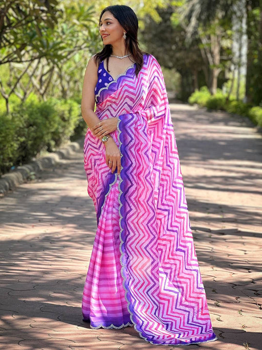 Trendy Leheriya And Striped Print Saree