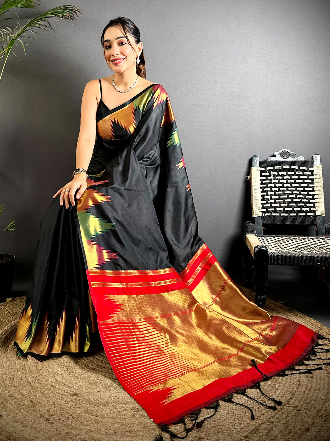 Black Copper Radiance Soft Silk Saree