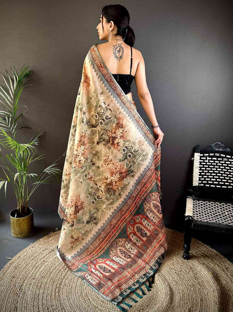 Olive Tussar Blossom Saree