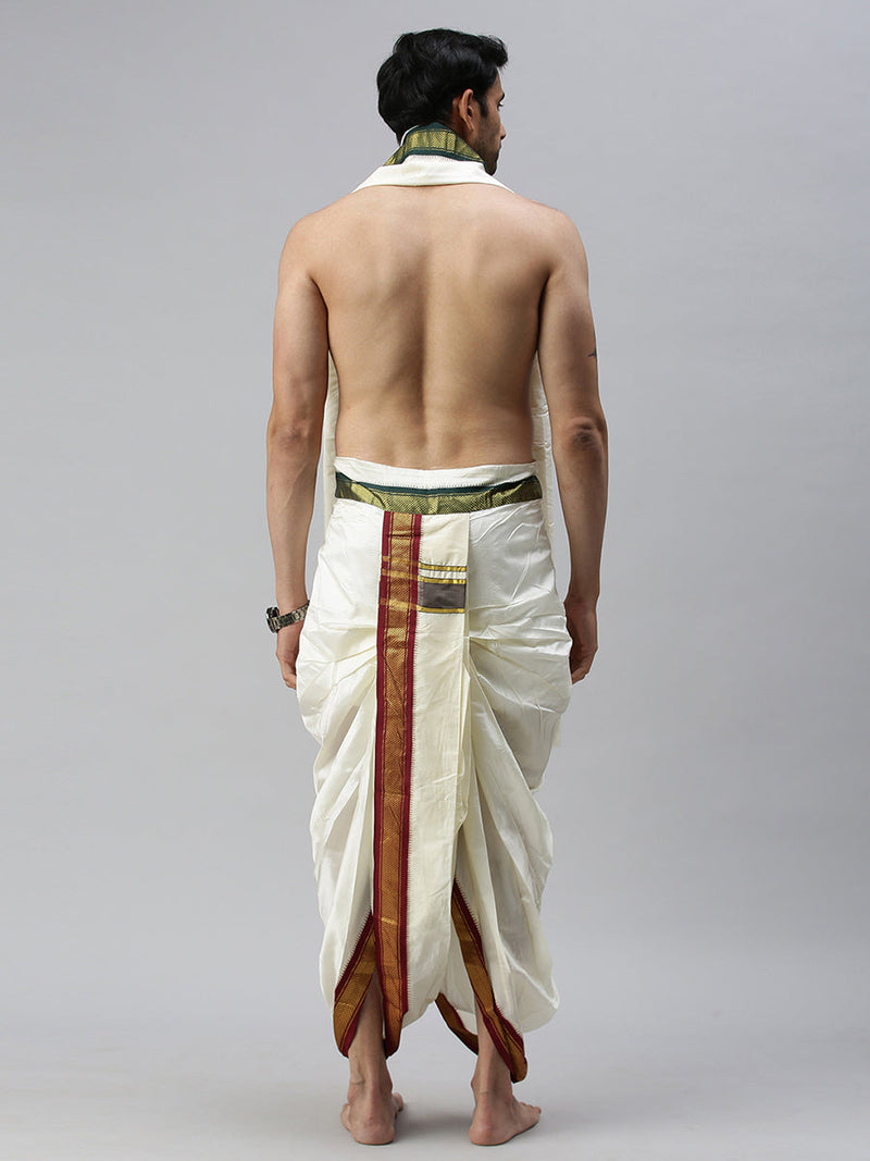 Men Pure Silk 7K Mayilkhan Dhoti & Towel (8+4) Thirukalyan